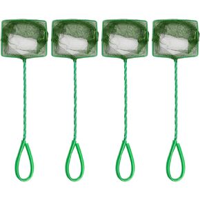 Awpeye 4 Pcs Aquarium Fish Net, 4 Inch Quick Catch Mesh Nylon Fishing Nets with Plastic Handle - Green