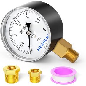 MEANLIN MEASURE 0-15 in H2O Diaphragm Type Capsule Low Pressure Gauge 1/4" NPT 2-1/3" FACE DIAL Adjustable Water Column Gauge, with 1/4" x 1/2" NPT and 1/4" x 3/8" NPT Hex Bushing, Back Mount in Kuwait