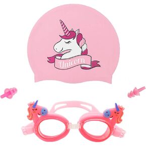Kids Swim Cap&Goggle, Fun Swimming Cap&Goggle for Kids & Toddlers,High Elastic Silicone Waterproof Swim Cap with Anti-Fog Goggle Set for Children, Boys, Girls Age 3-12,Lovely Cute Cartoon