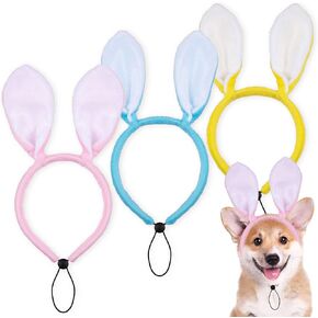 Whaline 3 Pack Easter Dog Headbands Easter Bunny Rabbit Ear Headwear Candy Colors Hair Band Adjustable Pet Easter Party Costume Accessories for Dog Cat Puppy