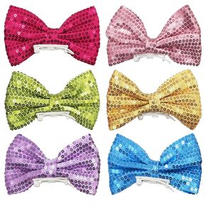 PET SHOW 6Pcs 4" Big Dogs Hair Clips for Large Dogs Sequins Hair Side Clips Pet Bowknot Bling Hair Bows for Girls Boys Doggies Hair Grooming Accessories Hair Pins with Clips