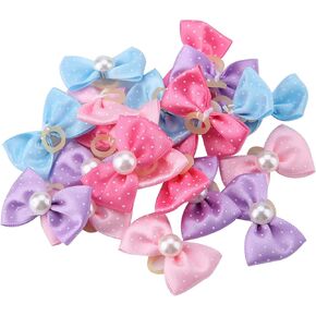 GLOGLOW 20Pcs Dog Hair Bows, 3.5cm Polka Dot Puppy Dog Bowknot with Rubber Bands Grooming Accessories for Small Medium Dogs Puppies Cat