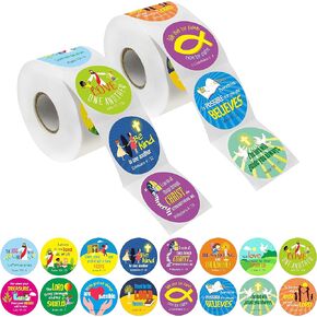 Hebayy 1200 Christian Prayer Faith Bible Verse Stickers in 16 Designs with Perforation Line (Each Measures 1.5" in Diameter)
