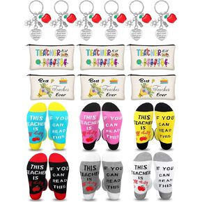 18 Pcs Teacher Gifts for Women Teacher Appreciation Gifts from Students Thank You Gift for Teacher, Back to School Gift Teacher Socks Makeup Pouch Bag Keychains Key Ring for Graduation