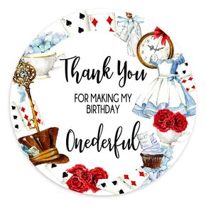 Alice In Wonderland Thank You Stickers for First Birthday (2" Round Stickers 40 COUNT)