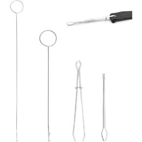 4 Pack Drawstring Threader Tool Set, 2 PCS Loop-Turner Sewing Tool for Silicone Beads and 2 PCS Sewing Loop Turner Threader Clip，Metal Tongue Crochet Tools, Knot Grippers Tool for Silicone Bead