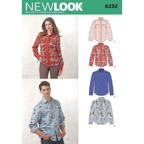 Simplicity Creative Patterns New Look 6232 Misses' and Men's Button Down Shirt, A (8-18/X-Small-X-Large)