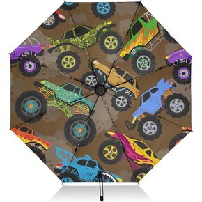 Folding Umbrella Compact Cartoon Monster Truck Travel Umbrella Automatic Open Close Unique Off Road Car Inverted Umbrella for Rain Windproof Sun Umbrella UV Protection Large Reverse Umbrella