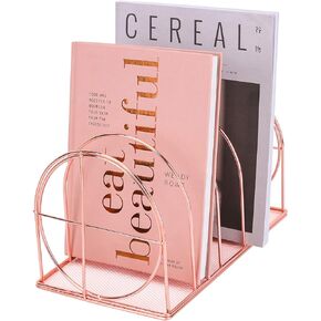 Simmer Stone File Sorter Organizer, 5 Section Magazine Holder Rack, Desktop Round Wire Book Stand for Mail, Paper, Document, Folder, Record and Desk Accessories, Gold
