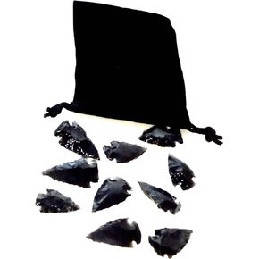 1"-1.5" Black Obsidian Arrowhead Set of 10 with Carry Pouch