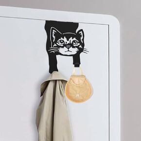 Cat Over The Door Hangers, Strong Metal Hooks, No-Tools Compact Design Rust-Free Black Coating Over The Door Hanger Hooks Cat Stuff for Home Office Storage, Cat Decor Gifts for Cat Lovers