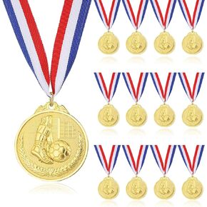 Soccer Medals,12 Pieces Gold Metal Set Trophy,Medals for Kids,1st Place Medals,with Ribbons for Kid’s Sports Soccer Games,Trophy, 2 Inch.