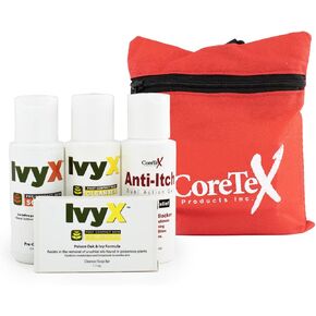 CoreTex 14-Piece Outdoor Skin Protection Kit – Includes Sunscreen, Insect Repellent, Poisonous Plant Solutions, Burn Gel Packets, Itch Relief Gel, Sting Relief Wipe, Hand Sanitizer & Nylon Zipper Case