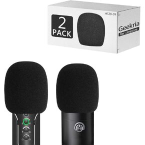Geekria for Creators Foam Windscreen for 1.6" Diameter Microphones, Antipop Foam Cover, Mic Wind Cover, Sponge Foam Filter Compatible with Sennheiser Profile, FIFINE K669B, T669 (Black / 2 Pack)