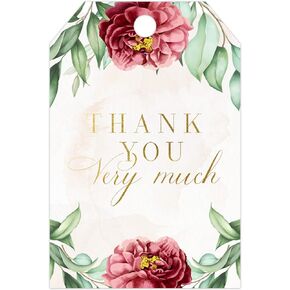 Thank You Tags | Gold Foil | Elegant Floral Unique Design |2 x 3.5 Inch Large Size | 48pcs Thank You Tags for Favors, Wedding, Party, Birthday, Bridal Shower, Favor Tags.