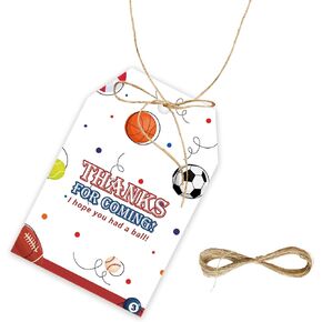 50pcs Ball Thank You Tags, Football Gift Tag with String for Baby Shower Party, Basketball Thank You Paper Tags for Sport Themed Birthday Party Favors