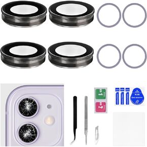 2 Sets for iPhone 11 Purple Rear Back Camera Lens Cover Replacement for iPhone11 Camera Glass Lens Frame Set Dual-Sided Adhesive with Fix Tool Repair Kit Tweezers A2111 A2223 A2221