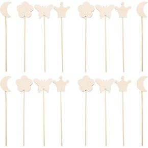 NUOBESTY 16pcs Princess Fairy Wands Kit Make Your Own Princes Unfinished Wooden Magical Wand Stick for Girls DIY Crafts Cosplay Costume Halloween Decorations