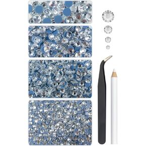 Hotfix Rhinestones Flatback Crystal White Rhinestones for Crafts Clothes 4 Sizes SS10-SS30 Hot Fix K9 Glass Round Crystals Gems with Tweezer & Picking Pen for Crafting Shoes Bag DIY Decoration