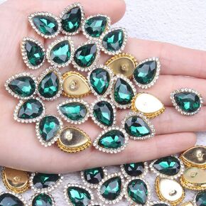 30Pcs Sew On Rhinestone Tear Drop Crystal Glass Rhinestone Metal Flatback Embellishment DIY Crafts Gems for Costume Dress Wedding Crafting (02 Crystal, 10 * 14mm)