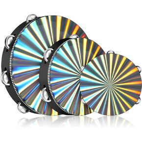 Radiant Tambourine 3 Pieces Tambourines for Adults 6/8/ 10 Inch Wood Church Tambourine Single Row Tambourines Musical Instrument Reflective Hand Drum Percussion Musical Instrument for Church Party