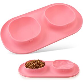 Dog Food Water Bowls for Puppy - Small Medium Dogs Feeder Bowl Mat No-Spill and Non-Skid Dog Dish Pet Feeding Station,Pink