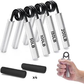 Grip Strength Trainer 4 Pack,Metal Grip Strength Set 50lb-200lb Hand Grip Gripper Strengthener,Finger Strength Training,Exercise Wrist Forearm Strengthener Muscle Building and Injury Recovery
