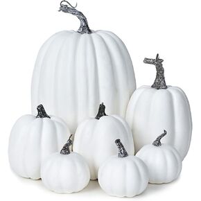 Lvydec Artificial Pumpkins Set Harvest Decoration, 7pcs Assorted Size Orange Pumpkins Realistic Large Pumpkins for Halloween Thanksgiving Autumn Festive Party Supplies (Orange)