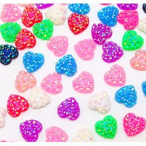 Libiline 50pcs Mini(12mmx12mm) Heart Shape Sparkle Resin Buttons Flatback Love Buttons Flat Back Shiny Buttons Scrapbookiing Craft (Mix, 1/2"(12MM))