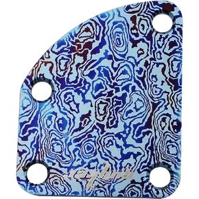 Guyker 1 PCS Titanium Alloy Damascus Pattern Electric Guitar Bass Neck Plate/Neck Joint Plate, Curved Cutaway Semi Round Back Mounting Plate 4 Holes