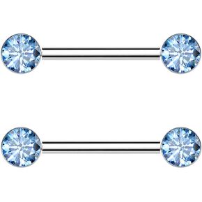 Pierced Owl 14GA ASTM F-136 Implant Grade Titanium Threadless Push-In Bezel Set CZ Crystal Ends Nipple Barbells, Sold as a Pair