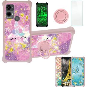 jioeuinly BLU G73 Case Compatible with BLU G73 G73W Phone Case Cover [with Tempered Glass Screen Protector][Hard PC + Soft Silicone][Ring Support] [Gold Glitter+Luminous] JSF-DJS