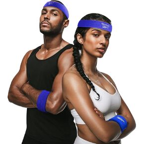 Reebok 3pc Unisex Athletic Sweatband Set - 2.25in Workout Headband & 3.25in Wristbands w/Stay Dry Technology, Terry Cloth Band Moisture-Wicking Fabric | Quality Fitness Accessories for Active Comfort