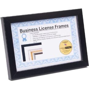 CreativePF [5.5x8.5bk] Professional Black Business License Certificate Frame, Holds 5.5x8.5-inch Media, Self-Standing with Wall Hanger