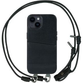 alto Crossbody Leather Case Designed for iPhone 14, Anello Series Drop Protective Italian Leather Card Wallet Case with Detachable Lanyard Strap (6.1 inch, iPhone 14,Brown and Black)