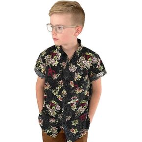 Star Wars Boys Button Down Shirt, Black Boba Fett Floral