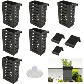Aquarium Plant Holder 6 Pack Hanging Aquatic Plant Pot with Hooks and Suction Cups, Aquarium Planter Cups for Fish Tank Aquarium Planter and Aquascape Decorations