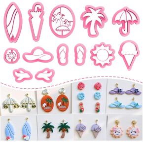 KEOKER Summer Clay Cutters, Summer Polymer Clay Cutters, Polymer Clay Cutters for Earrings Making, 13 Shapes Polymer Clay Cutters, Studs Clay Cutters for Polymer Clay Jewelry