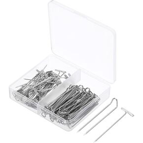 PATIKIL Sewing Pins Set, 100 Pcs Stainless Steel Push Pin with 1.5" T Pin and 1.5" U-Pins for Blocking Knitting, Fabric, Craft and Sewing, Plant, Silver