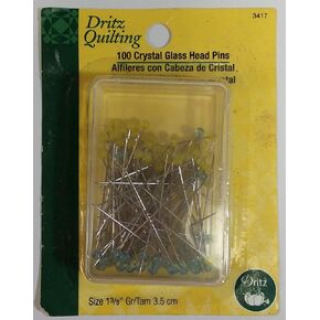 Dritz Quilting 3417 Crystal Glass Head Pins, 1-3/8-Inch (100-Count), Blue and Yellow