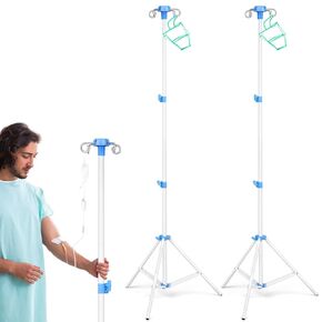 2 Pack Portable IV Pole Stand Rack Collapsible Stand with 2 Drip Bag Iv Supplies 4 Hooks 3 Legs, Aluminum Alloy Pole Stand Adjustable Height from 20-79 Inch for Hospital Clinic Home Care