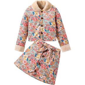 Toddler Girl Skirt Outfits 2 Pcs Girls Floral Long Sleeve Coat Short Skirt Set Outwear Jacket Fur Lined Mini Skirt
