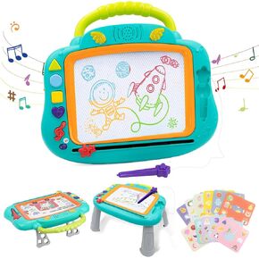 لوحة رسم مغناطيسية، لوحة دودل موسيقية مضيئة 3 في 1 للأطفال الصغار من عمر 1 إلى 2 سنة، ألعاب تعليمية تعليمية مع 12 بطاقة رسم للأطفال من سن 1 إلى 3 سنوات (وردي) in Kuwait