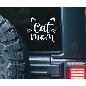 – Cat Mom Sticker – Vinyl Cat Mom Sticker for Car, Truck, and Van – Indoor and Outdoor Use for Wall – Long Lasting Waterproof Glossy Decal for Laptop – VC Pack of 1 (White)