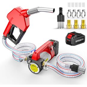 Fuel Transfer Pump Battery Powered, 21V DC Cordless Diesel Transfer Pump Kit w/ 1X4.0Ah Battery, 12GPM Portable Self-Priming Diesel Pump Kit w/Nozzle&Hose Auto Shut Off for Diesel&Kerosene