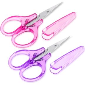 3.4 Inch Craft Scissors, 2 Pcs All Purpose Scissors Scrapbooking Scissors Straight Cutting Mini Scissors with Protective Cover for Embroidery Quilting Sewing Knitting Crafting Cross Stitch Crochet