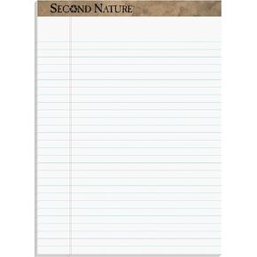 TOPS Second Nature 100% Recycled 18 lb. Legal Pad, 8-1/2 x 11-3/4 Inches, Perforated, White, Legal/Wide Rule, 50 Sheets per Pad, 12 Pads per Pack (74085)