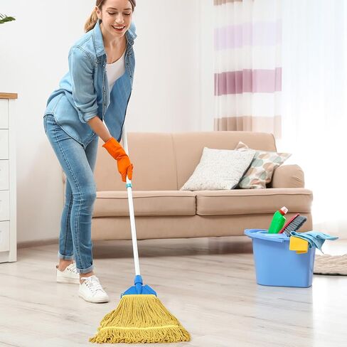 6 قطع من رأس الممسحة التجارية البديلة بوزن 18 أونصة من رؤوس الممسحة القطنية ذات النهاية الحلقية لإعادة ملء الممسحة المنزلية للتنظيف التجاري والصناعي العام والأرضيات، أزرق، أبيض، أصفر in Kuwait