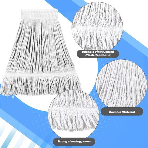 6 قطع من رأس الممسحة التجارية البديلة بوزن 18 أونصة من رؤوس الممسحة القطنية ذات النهاية الحلقية لإعادة ملء الممسحة المنزلية للتنظيف التجاري والصناعي العام والأرضيات، أزرق، أبيض، أصفر in Kuwait
