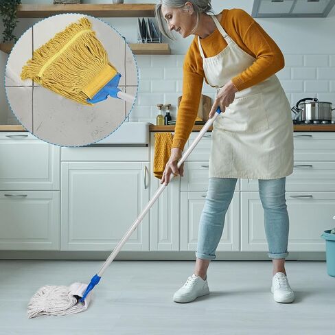 6 قطع من رأس الممسحة التجارية البديلة بوزن 18 أونصة من رؤوس الممسحة القطنية ذات النهاية الحلقية لإعادة ملء الممسحة المنزلية للتنظيف التجاري والصناعي العام والأرضيات، أزرق، أبيض، أصفر in Kuwait